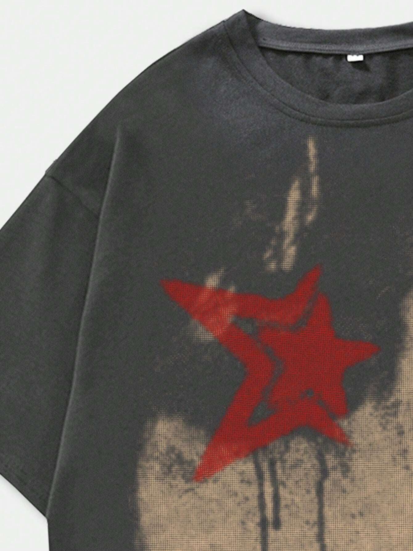 ROMWE MEN Street Life Men'S Portrait Printed Short Sleeve T-Shirt, Suitable for Daily Wear in Spring and Summer, School