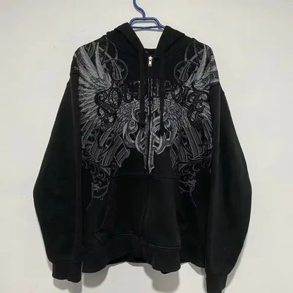 American Y2K New Fashion Trend Fleece Padded Zipper Hoodie Women Street Hip Hop Joker Loose Sweatshirt Couple Casual Punk Hoodie