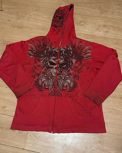 American Y2K New Fashion Trend Fleece Padded Zipper Hoodie Women Street Hip Hop Joker Loose Sweatshirt Couple Casual Punk Hoodie