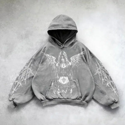 2000S Zipper Hoodie Retro Fashion Print New Harajuku Hip-Hop Jacket Loose Hooded Sweatshirt Street Clothing for Men and Women