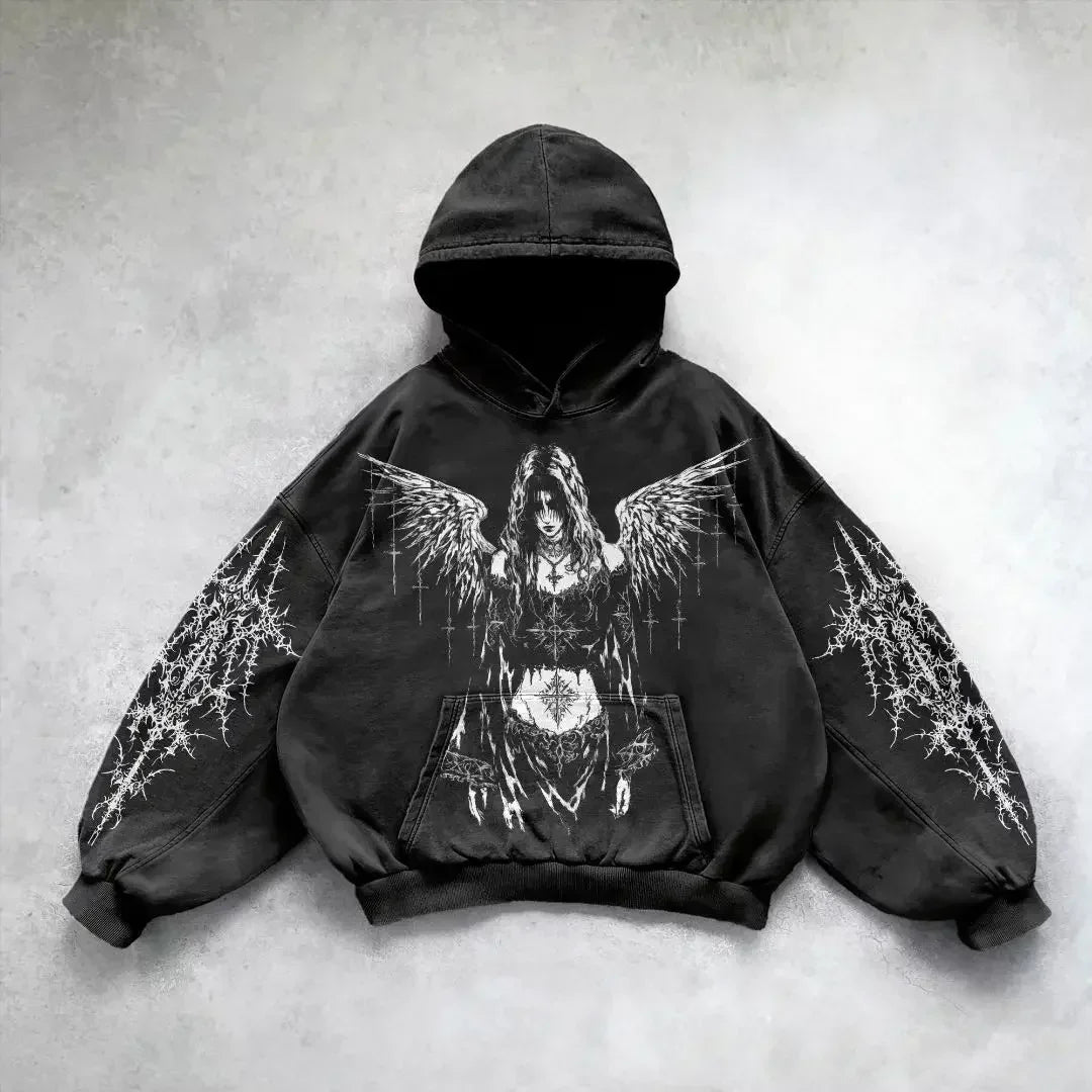 2000S Zipper Hoodie Retro Fashion Print New Harajuku Hip-Hop Jacket Loose Hooded Sweatshirt Street Clothing for Men and Women