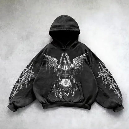 2000S Zipper Hoodie Retro Fashion Print New Harajuku Hip-Hop Jacket Loose Hooded Sweatshirt Street Clothing for Men and Women