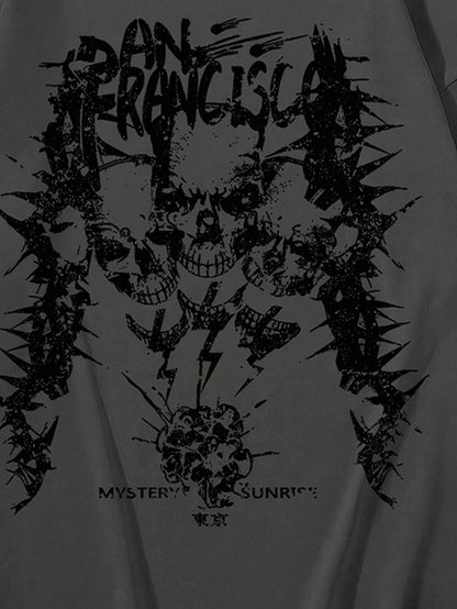 Manfinity Dauomo Men'S Casual Skull & Letter Print Colorblock Long Sleeve Mock Layer T-Shirt, Spring Autumn, Fall