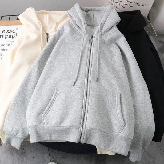 American Y2K New Fashion Trend Fleece Padded Zipper Hoodie Women Street Hip Hop Joker Loose Sweatshirt Couple Casual Punk Hoodie